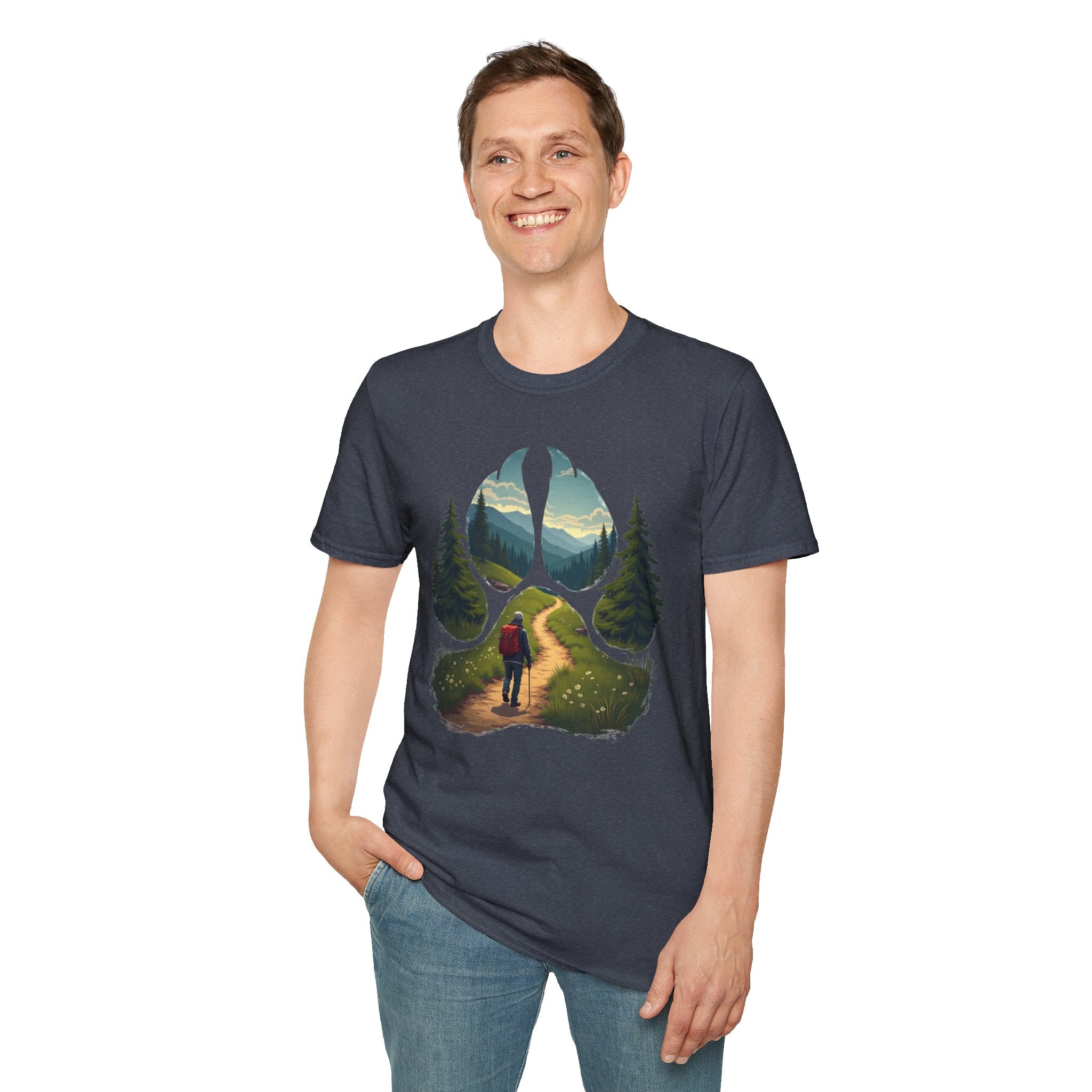 Nature-Inspired Adventure T-Shirt, Hiking Gift, Eco-Friendly Tee, Outdoor Lover Shirt, Nature Lover Apparel, Animal Paw Print Shirt