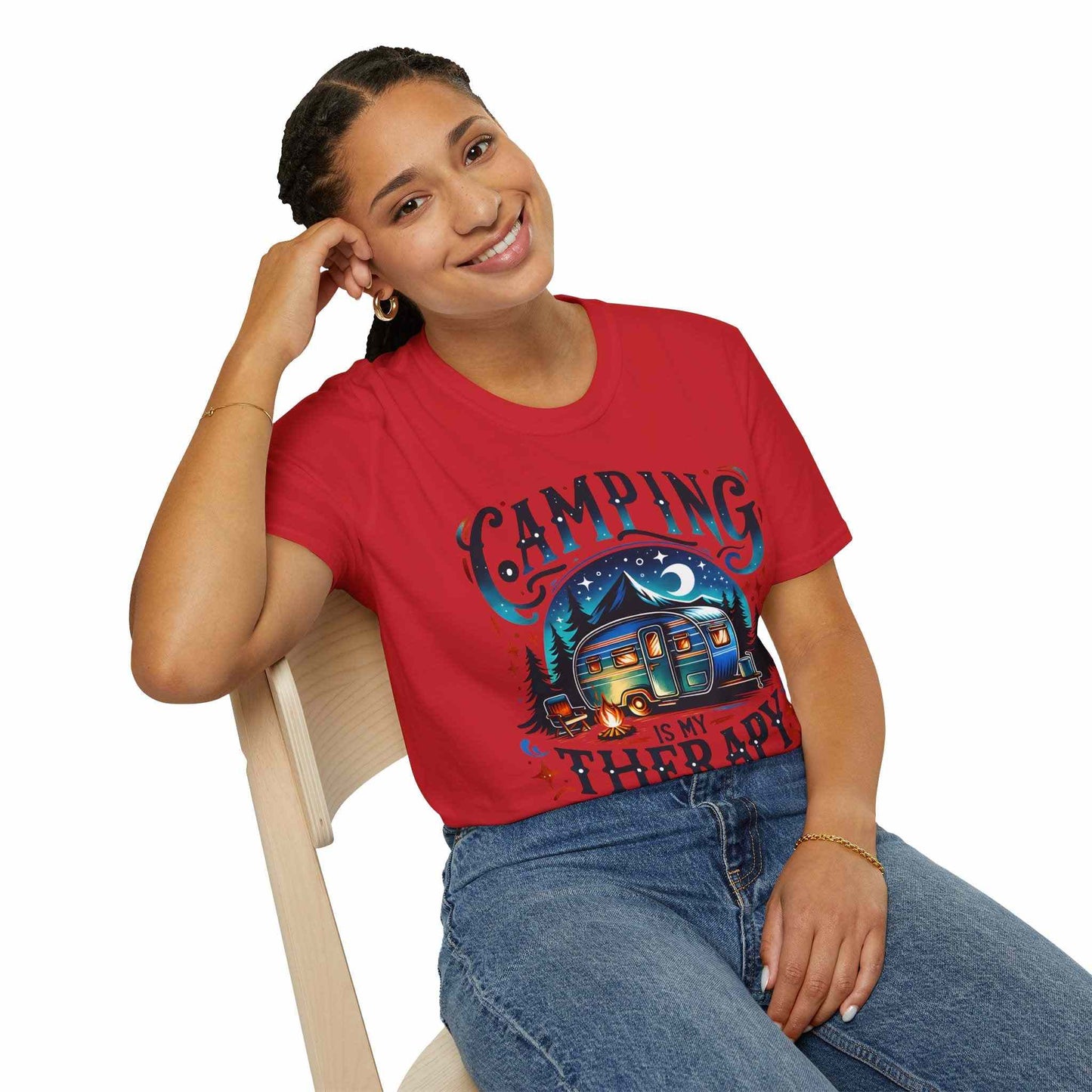 Camping Therapy Unisex T-Shirt - Perfect Gift for Outdoor Enthusiasts, Nature Lovers, Camping Adventures, Hiking Trip, Summer Vibes