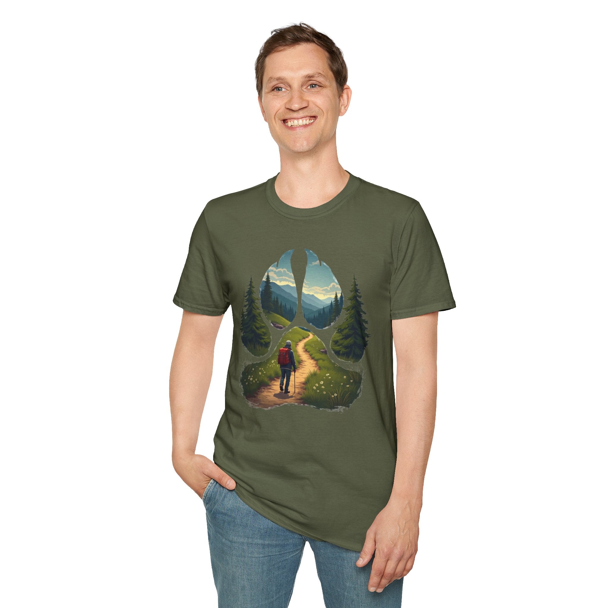 Nature-Inspired Adventure T-Shirt, Hiking Gift, Eco-Friendly Tee, Outdoor Lover Shirt, Nature Lover Apparel, Animal Paw Print Shirt