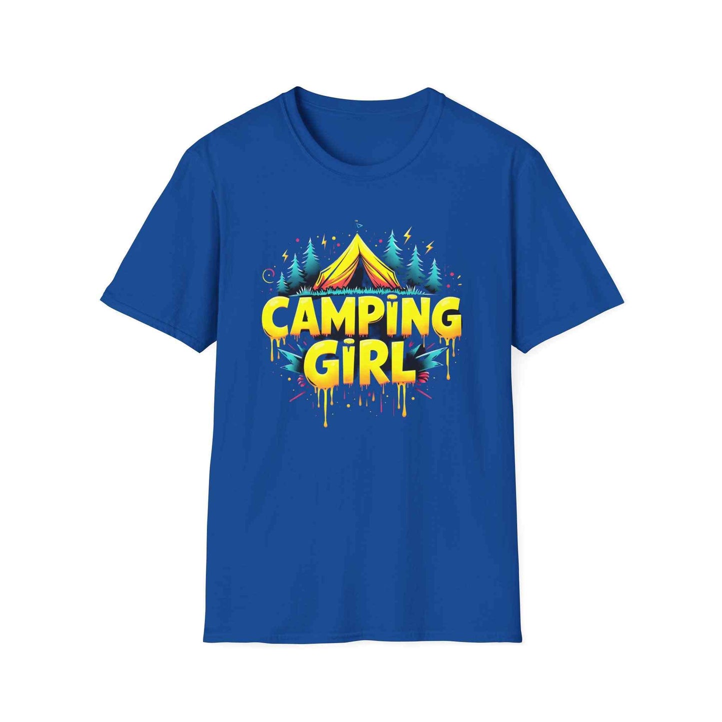 Camping Girl Unisex Softstyle T-Shirt, Outdoor Adventure Tee, Gift for Campers, Hiking Apparel, Summer Vacation Shirt