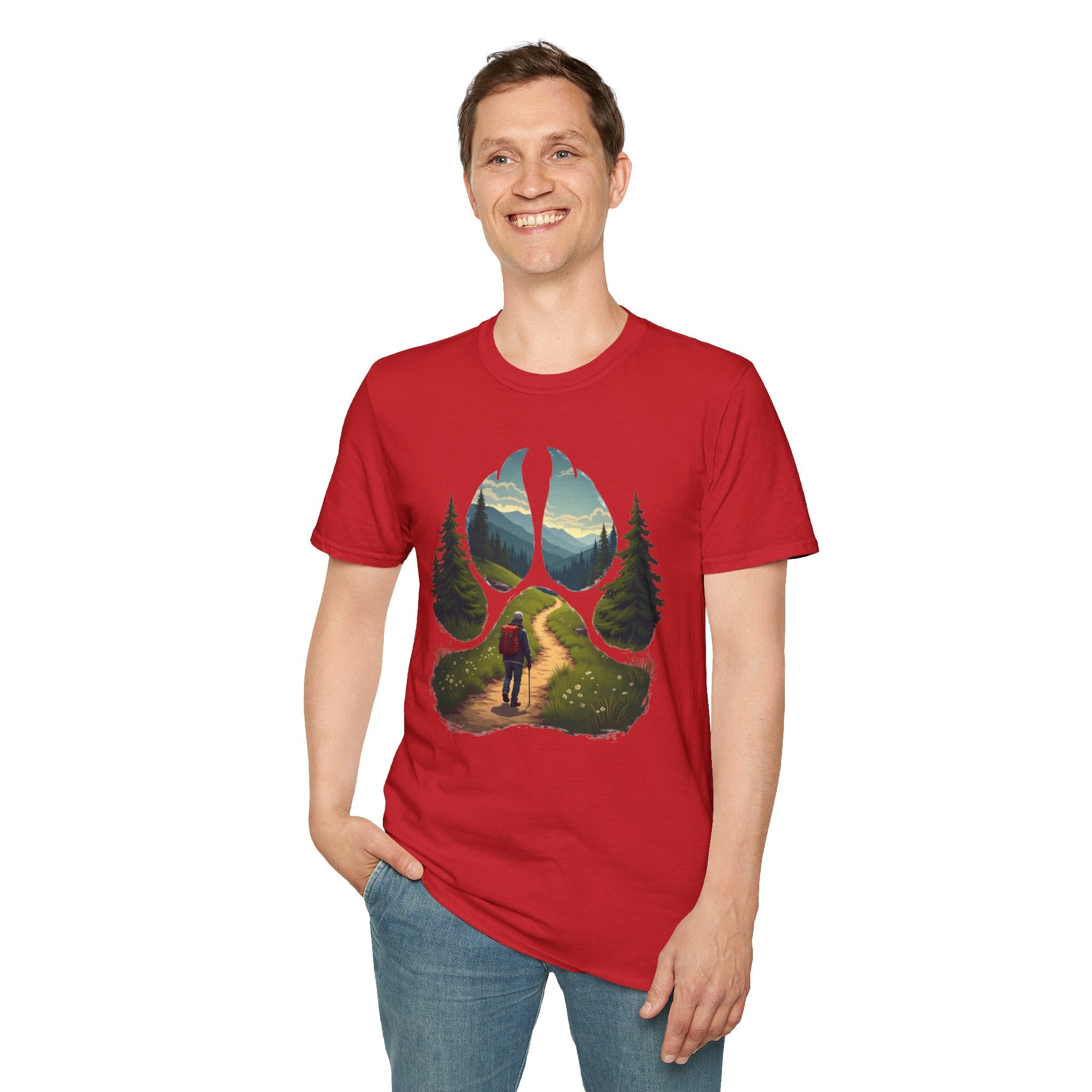 Nature-Inspired Adventure T-Shirt, Hiking Gift, Eco-Friendly Tee, Outdoor Lover Shirt, Nature Lover Apparel, Animal Paw Print Shirt