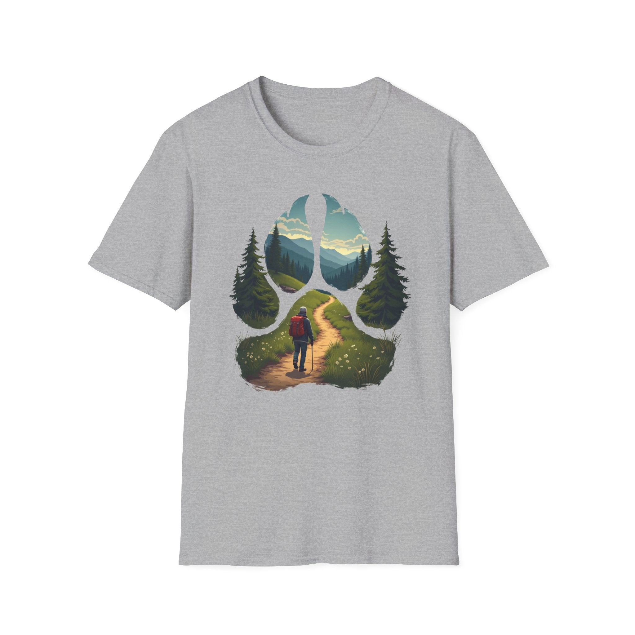Nature-Inspired Adventure T-Shirt, Hiking Gift, Eco-Friendly Tee, Outdoor Lover Shirt, Nature Lover Apparel, Animal Paw Print Shirt