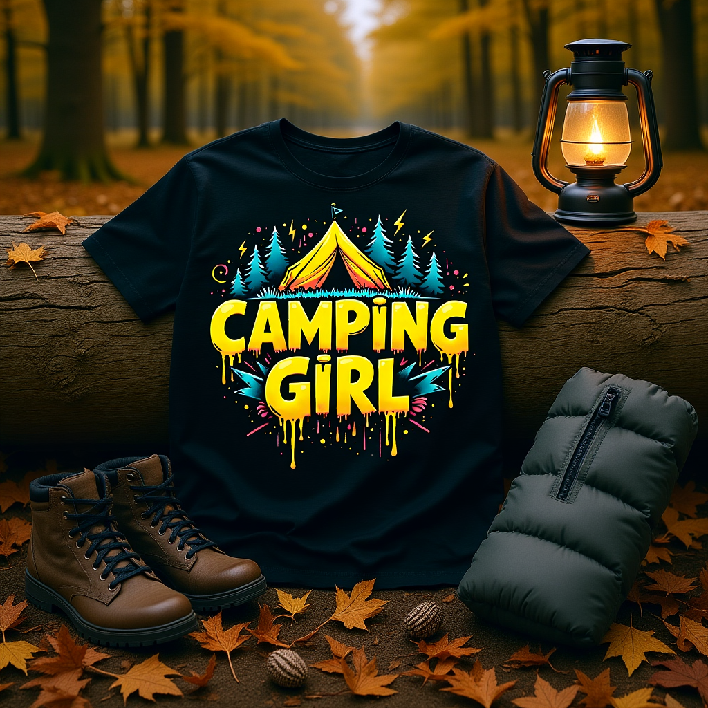 Camping Girl Unisex Softstyle T-Shirt, Outdoor Adventure Tee, Gift for Campers, Hiking Apparel, Summer Vacation Shirt