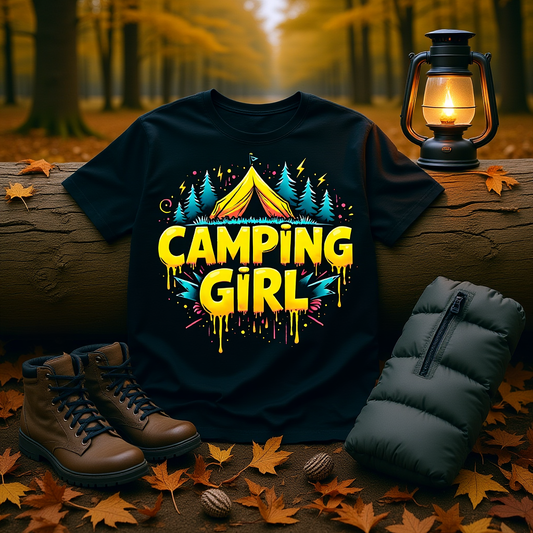 Camping Girl Unisex Softstyle T-Shirt, Outdoor Adventure Tee, Gift for Campers, Hiking Apparel, Summer Vacation Shirt