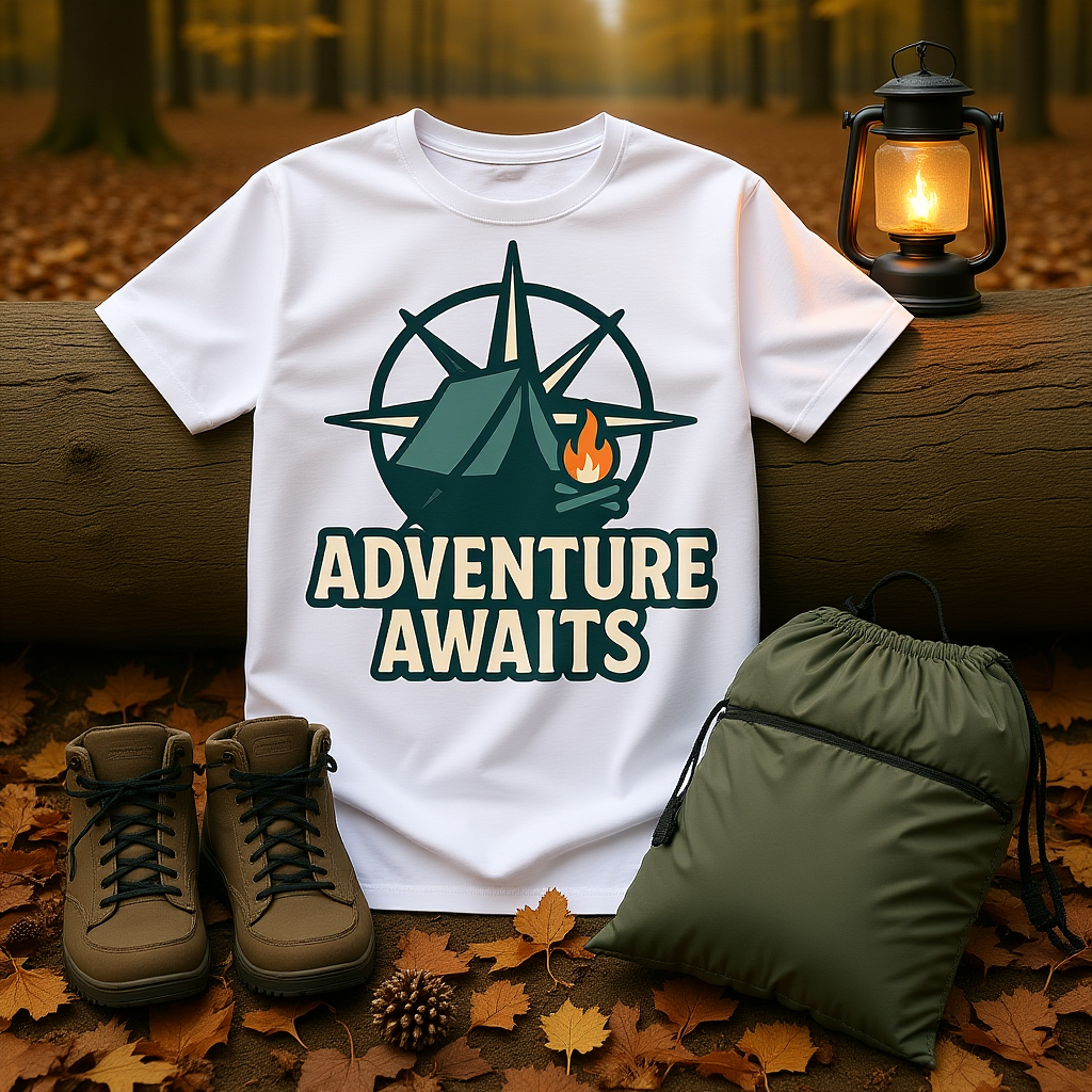Adventure Awaits Unisex Softstyle T-Shirt, Camping Shirt, Hiking Tee, Outdoor Enthusiast Gift, Adventure Lover Apparel, Travel T-Shirt