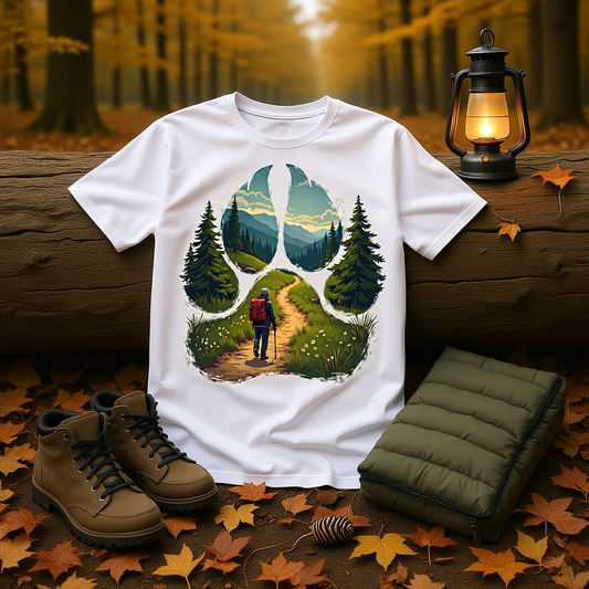 Nature Paw-Inspired Adventure T-Shirt, Hiking Gift, Eco-Friendly Tee, Outdoor Lover Shirt, Nature Lover Apparel, Animal Paw Print Shirt