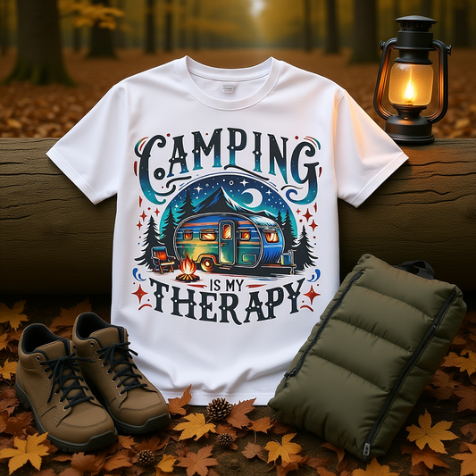 Camping Therapy Unisex T-Shirt - Perfect Gift for Outdoor Enthusiasts, Nature Lovers, Camping Adventures, Hiking Trip, Summer Vibes