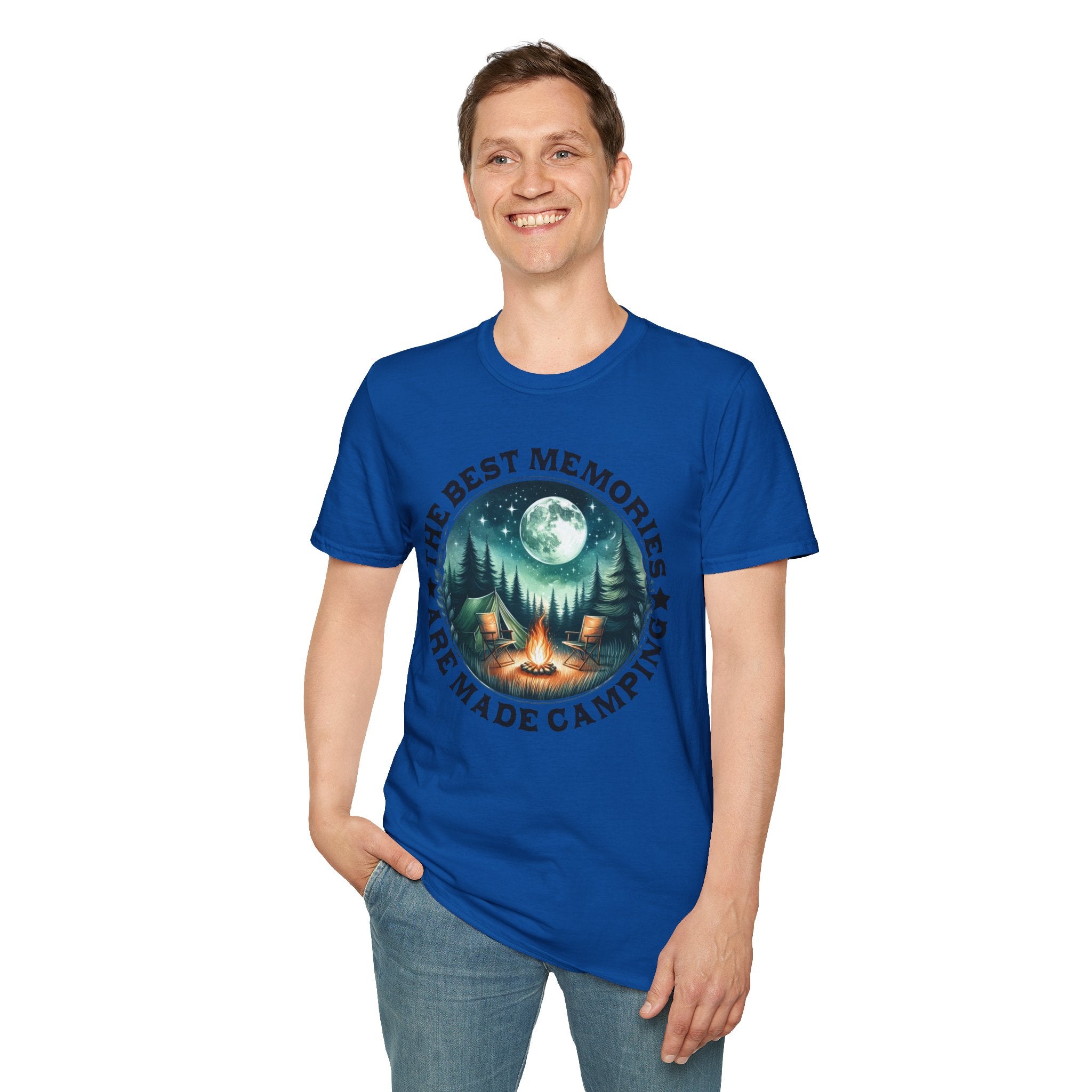 Camping Memories Unisex Softstyle T-Shirt, Outdoor Tee, Nature Lover Gift, Campfire Shirt, Adventure Apparel, Summer Camping Top