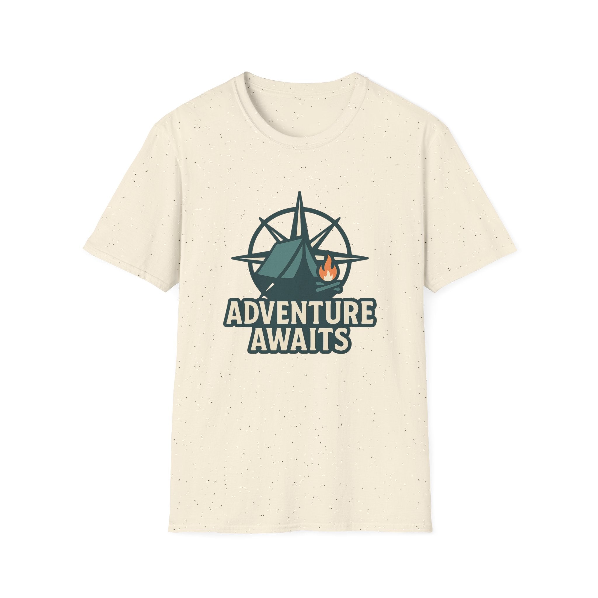 Adventure Awaits Unisex Softstyle T-Shirt, Camping Shirt, Hiking Tee, Outdoor Enthusiast Gift, Adventure Lover Apparel, Travel T-Shirt
