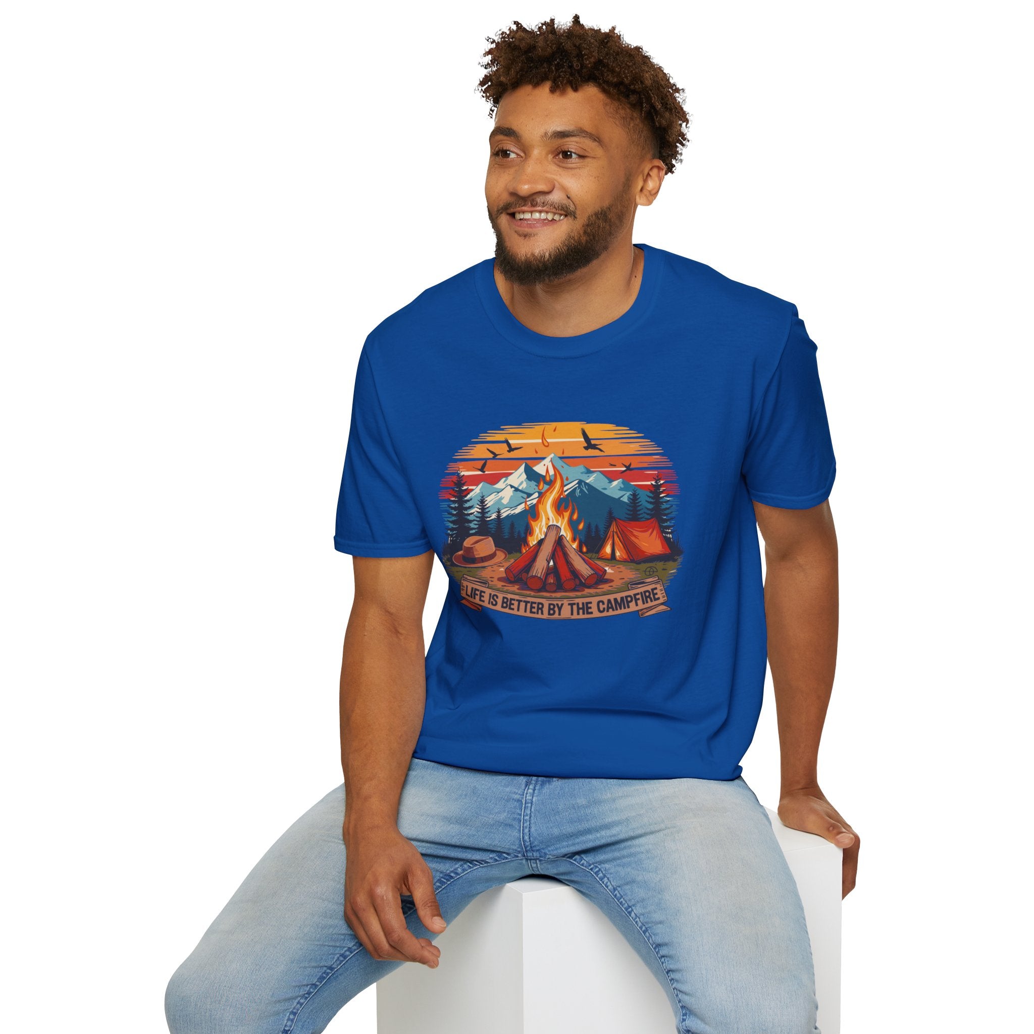 Campfire Vibes Unisex Softstyle T-Shirt, Outdoor Lovers Tee, Adventure Gift, Camping Apparel, Summer Festivals, Nature Enthusiast