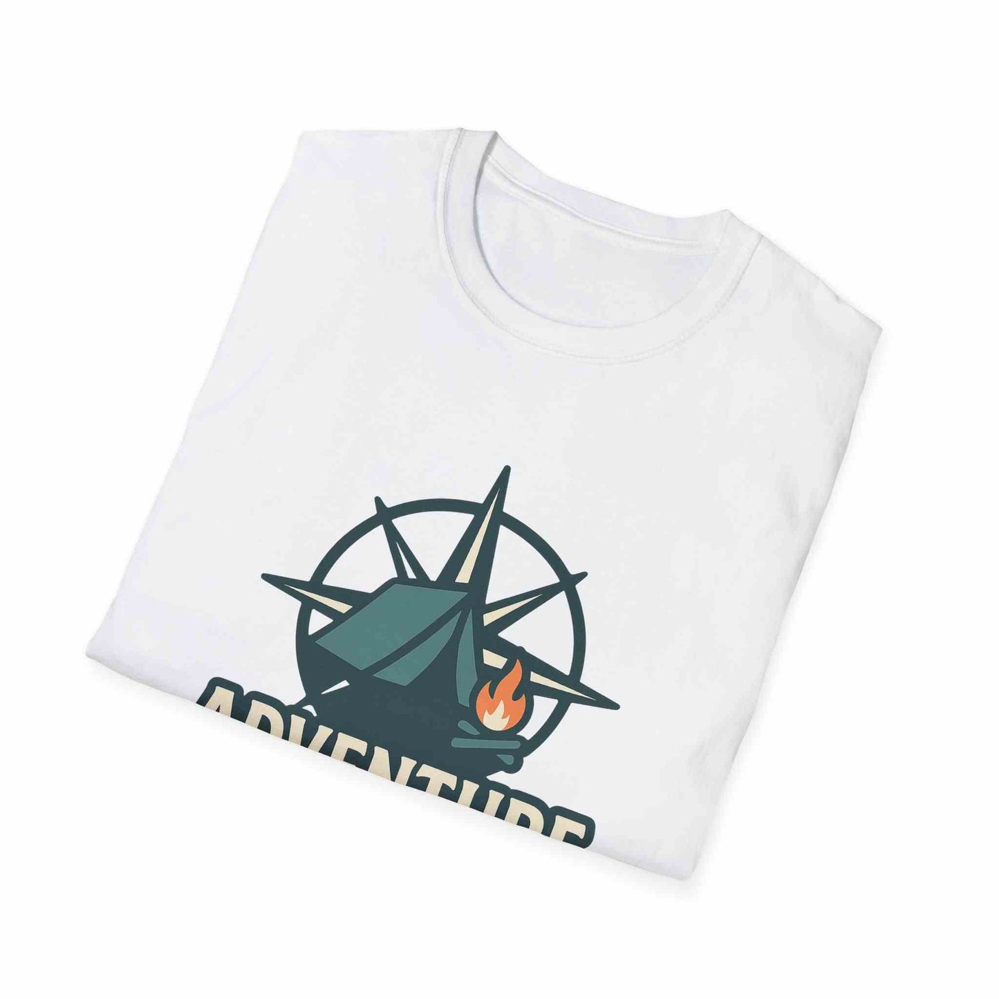 Adventure Awaits Unisex Softstyle T-Shirt, Camping Shirt, Hiking Tee, Outdoor Enthusiast Gift, Adventure Lover Apparel, Travel T-Shirt