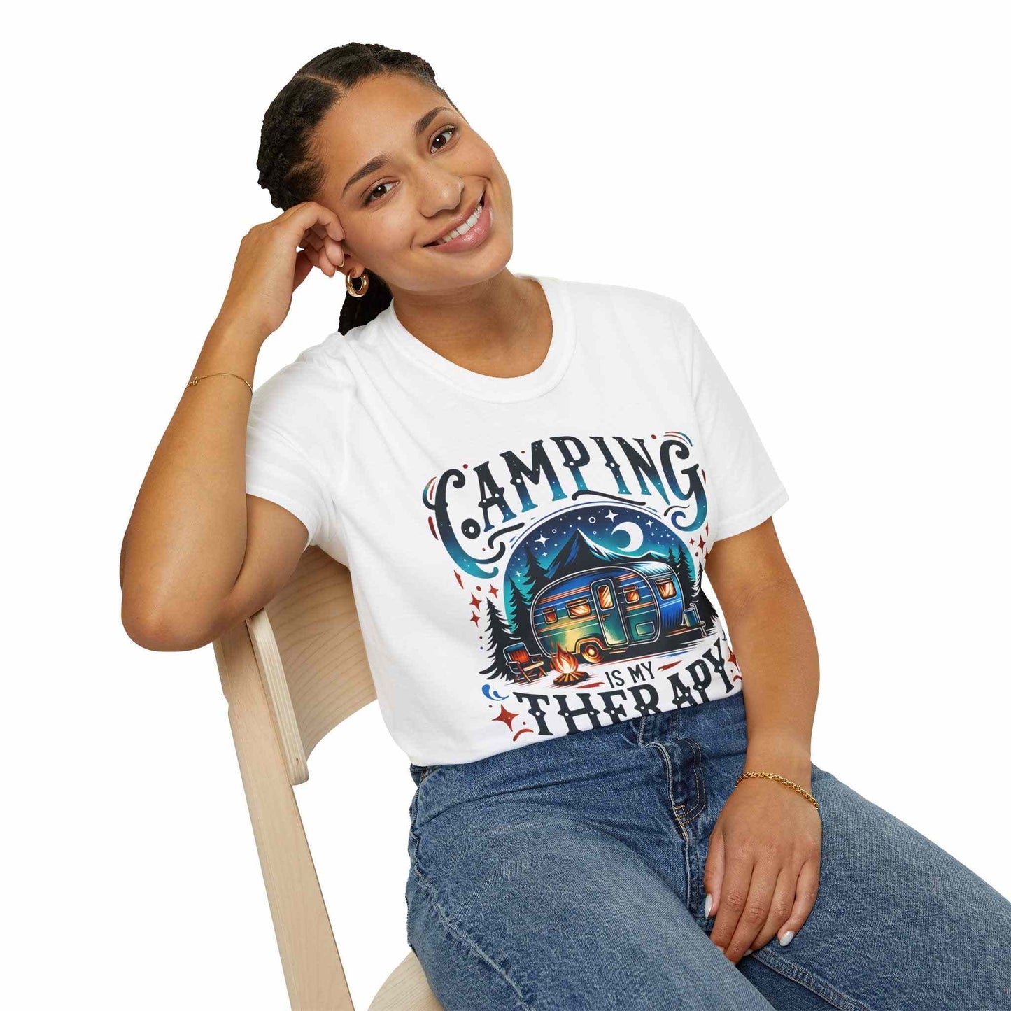 Camping Therapy Unisex T-Shirt - Perfect Gift for Outdoor Enthusiasts, Nature Lovers, Camping Adventures, Hiking Trip, Summer Vibes