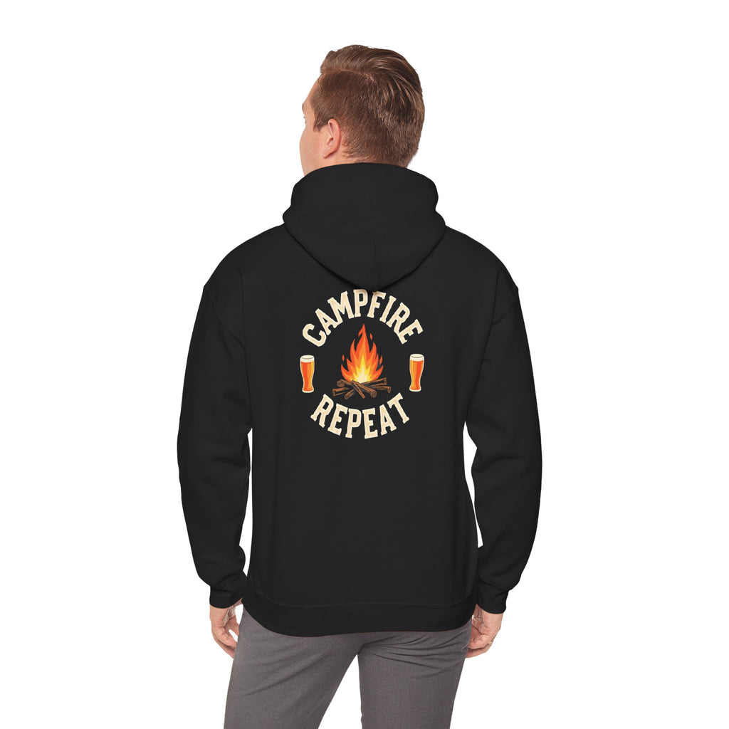 Campfire Repeat Hoodie, Cozy Outdoor Sweatshirt, Unisex Pullover for Camping, Fire Pit Apparel, Gift for Adventurers