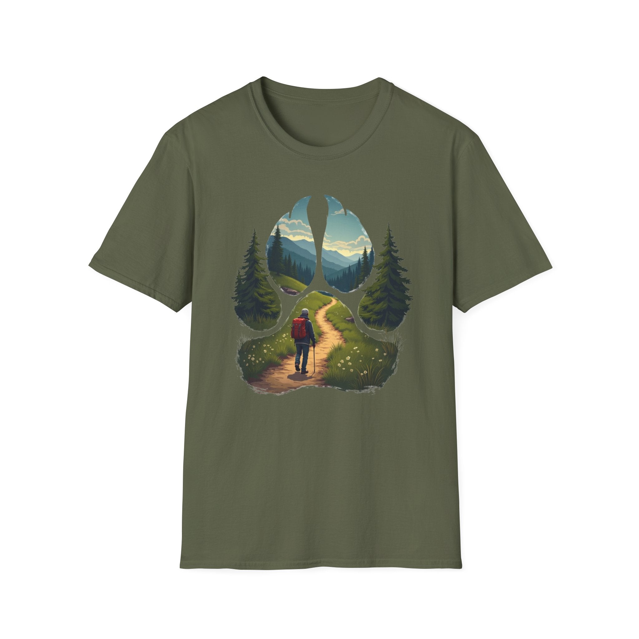 Nature-Inspired Adventure T-Shirt, Hiking Gift, Eco-Friendly Tee, Outdoor Lover Shirt, Nature Lover Apparel, Animal Paw Print Shirt