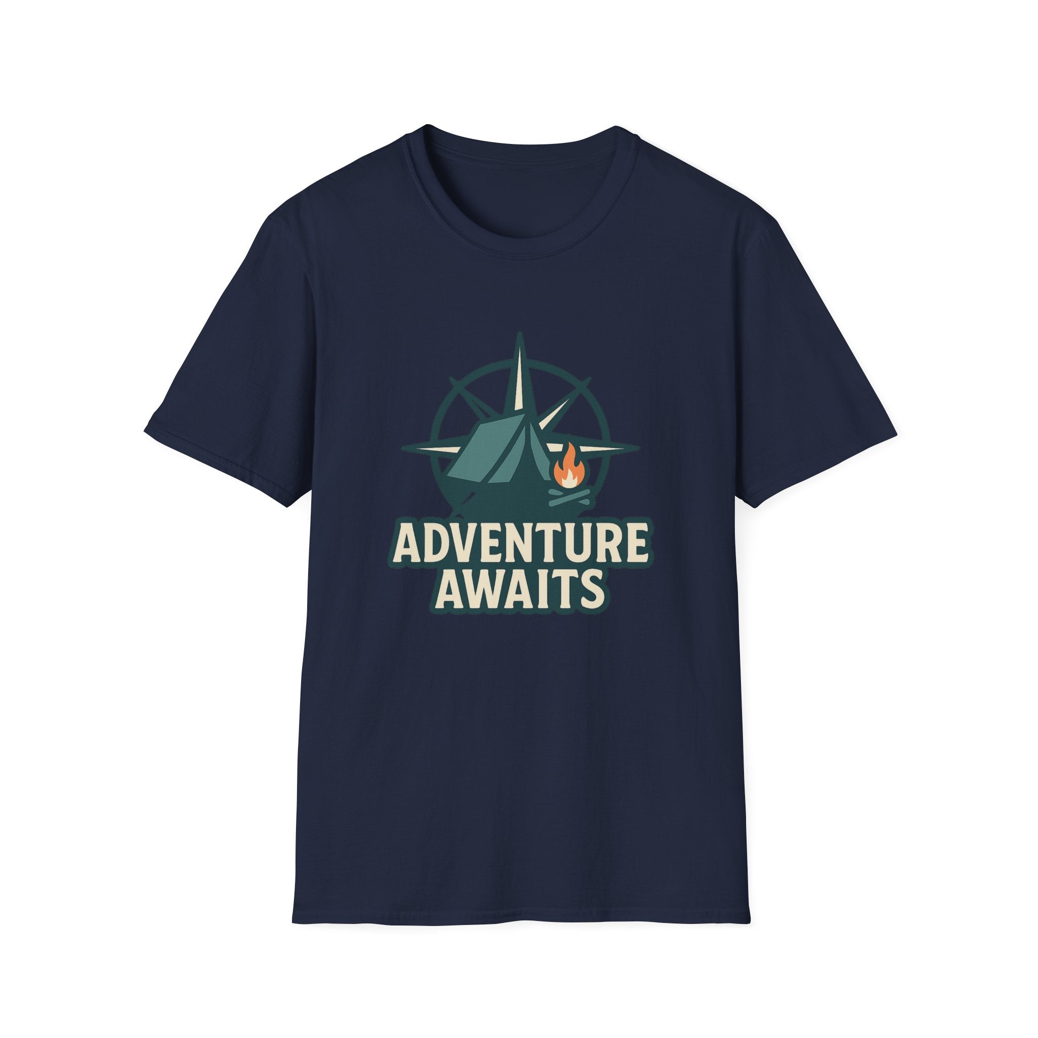 Adventure Awaits Unisex Softstyle T-Shirt, Camping Shirt, Hiking Tee, Outdoor Enthusiast Gift, Adventure Lover Apparel, Travel T-Shirt