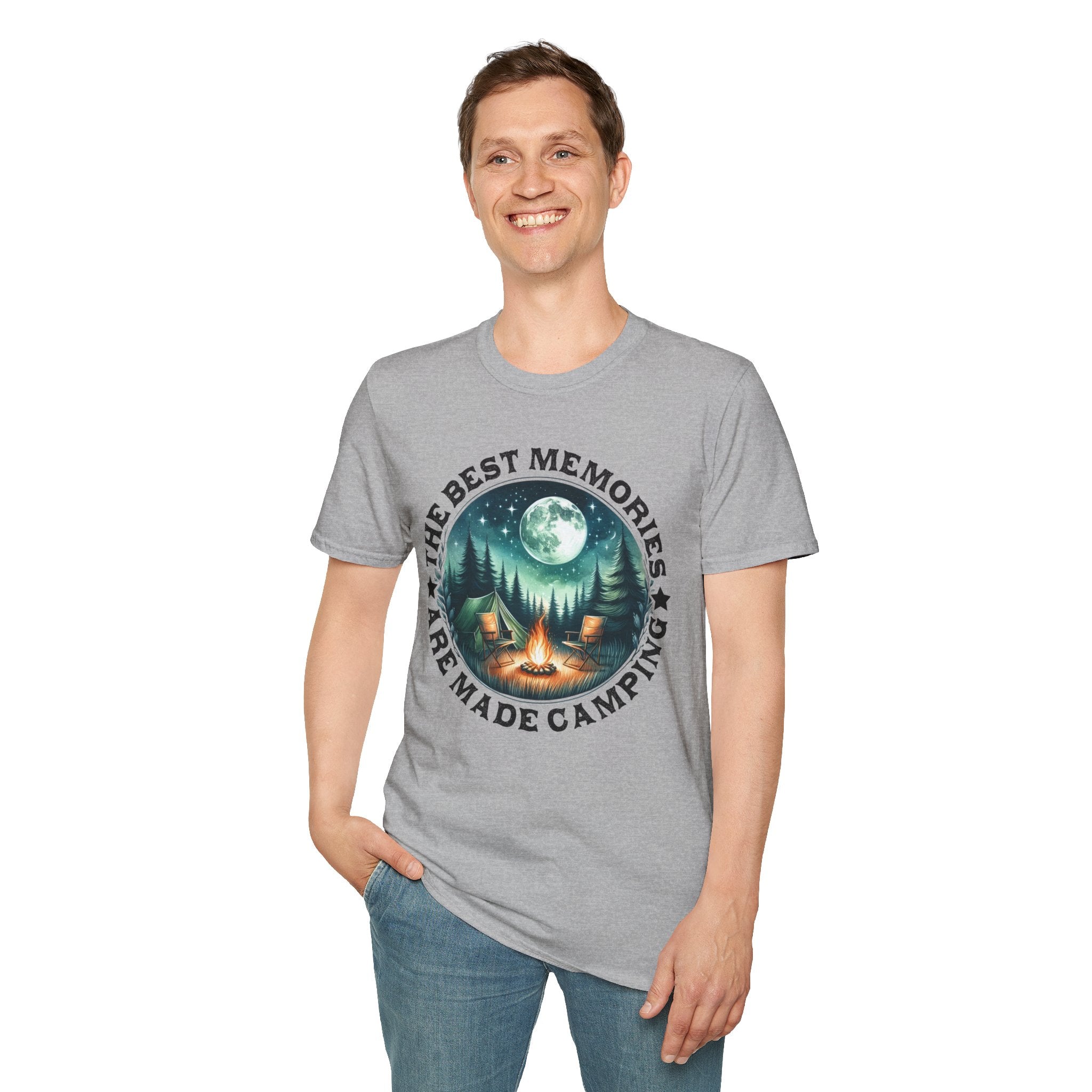 Camping Memories Unisex Softstyle T-Shirt, Outdoor Tee, Nature Lover Gift, Campfire Shirt, Adventure Apparel, Summer Camping Top