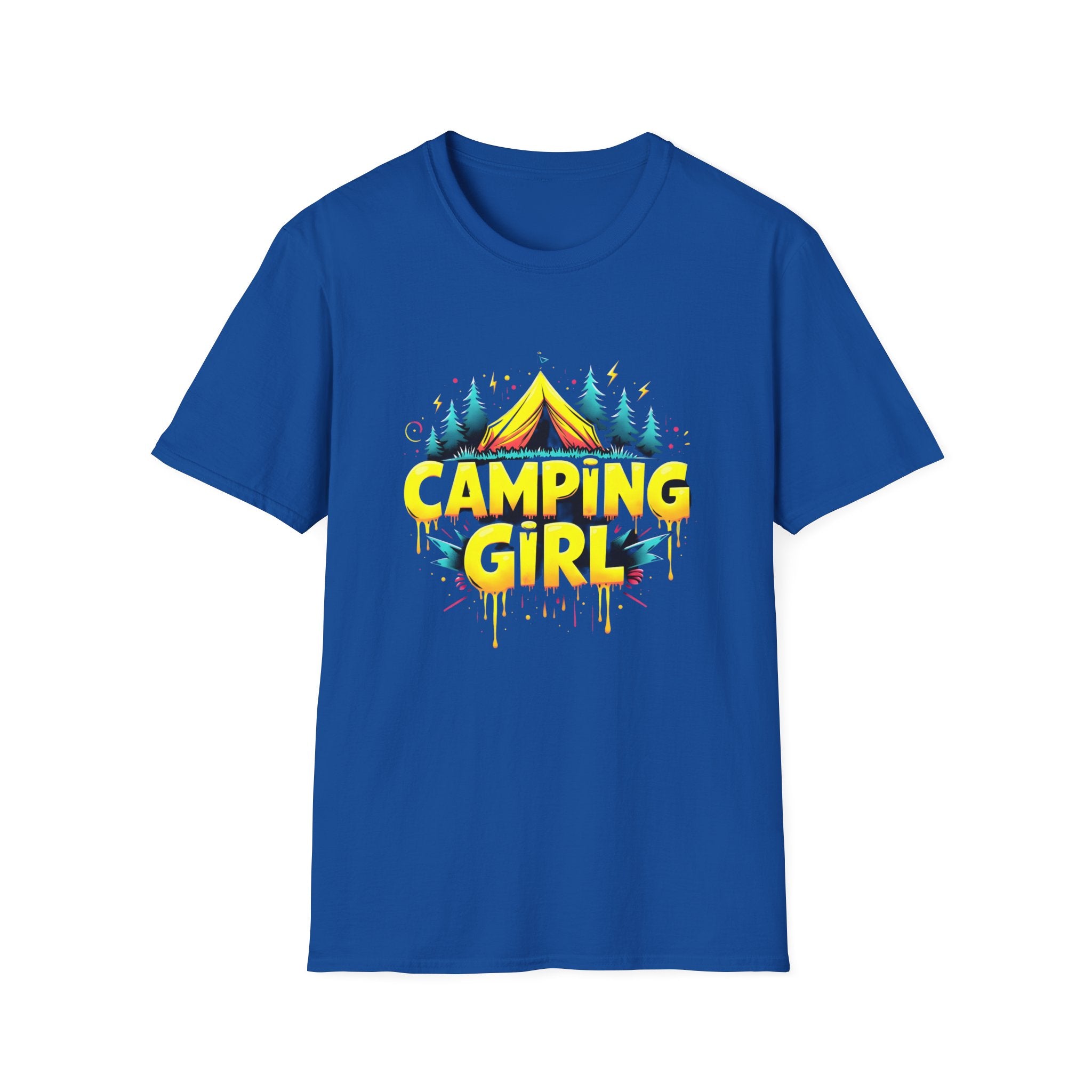 Camping Girl Unisex Softstyle T-Shirt, Outdoor Adventure Tee, Gift for Campers, Hiking Apparel, Summer Vacation Shirt
