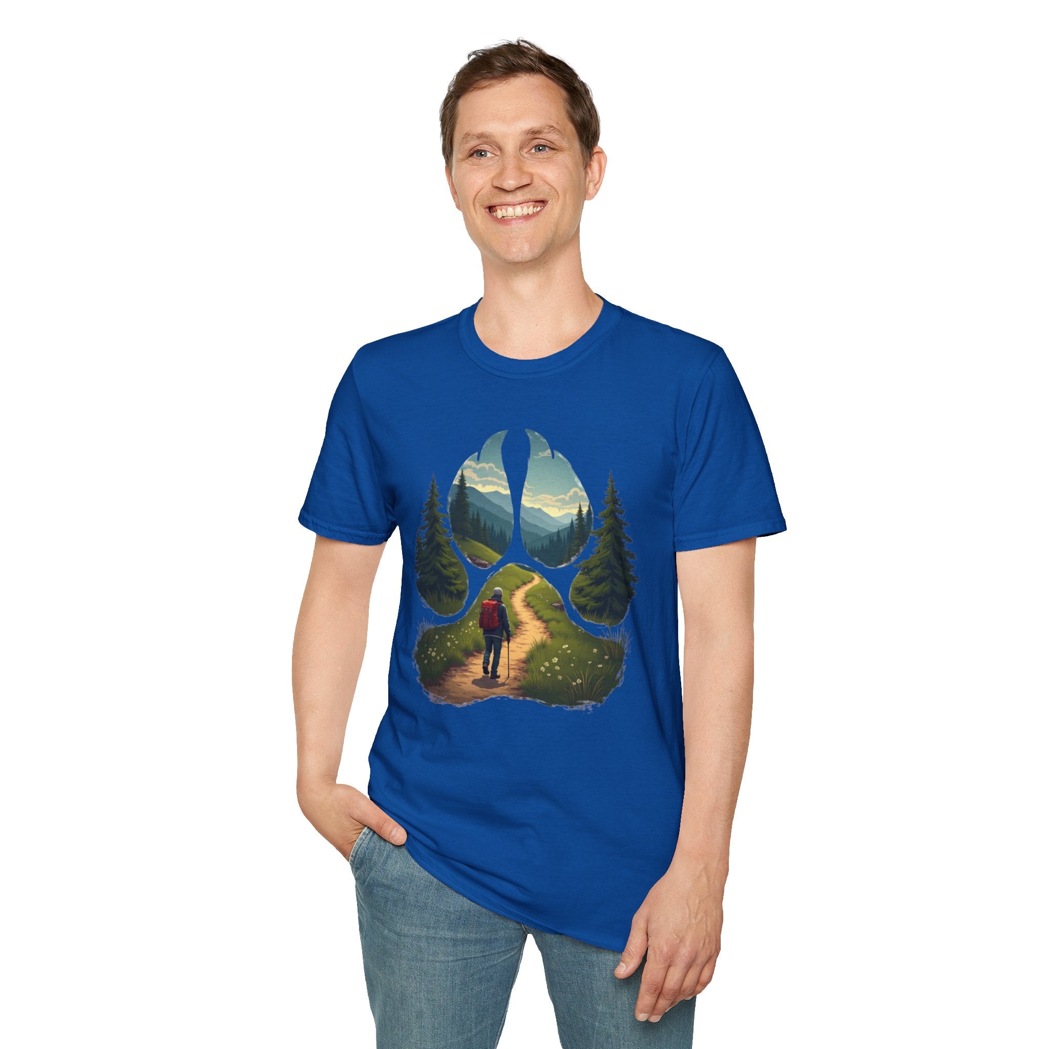 Nature-Inspired Adventure T-Shirt, Hiking Gift, Eco-Friendly Tee, Outdoor Lover Shirt, Nature Lover Apparel, Animal Paw Print Shirt
