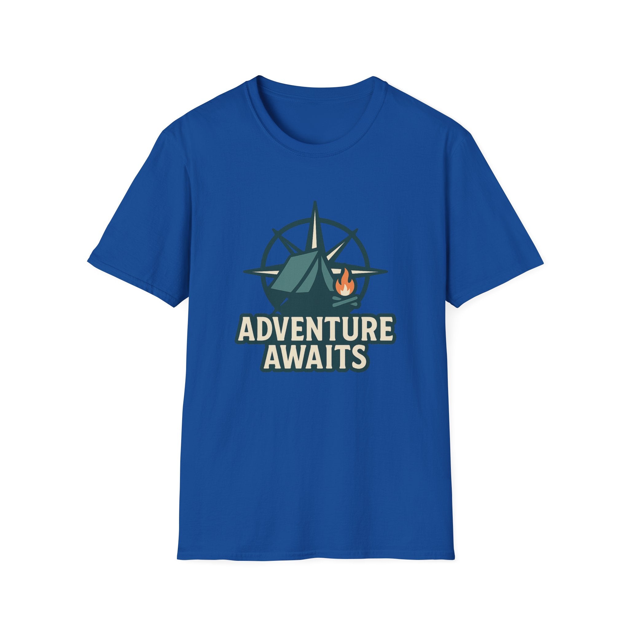 Adventure Awaits Unisex Softstyle T-Shirt, Camping Shirt, Hiking Tee, Outdoor Enthusiast Gift, Adventure Lover Apparel, Travel T-Shirt