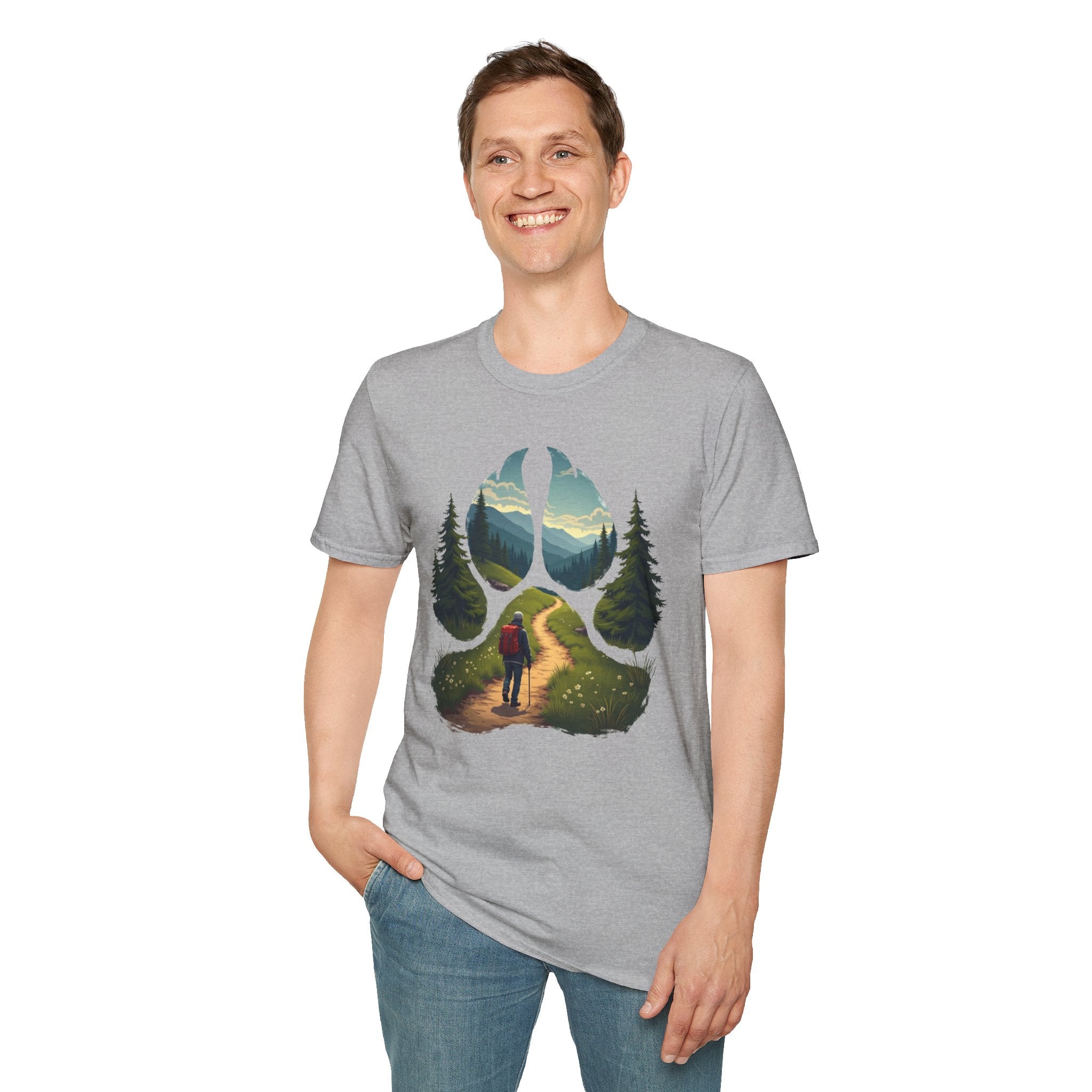 Nature-Inspired Adventure T-Shirt, Hiking Gift, Eco-Friendly Tee, Outdoor Lover Shirt, Nature Lover Apparel, Animal Paw Print Shirt