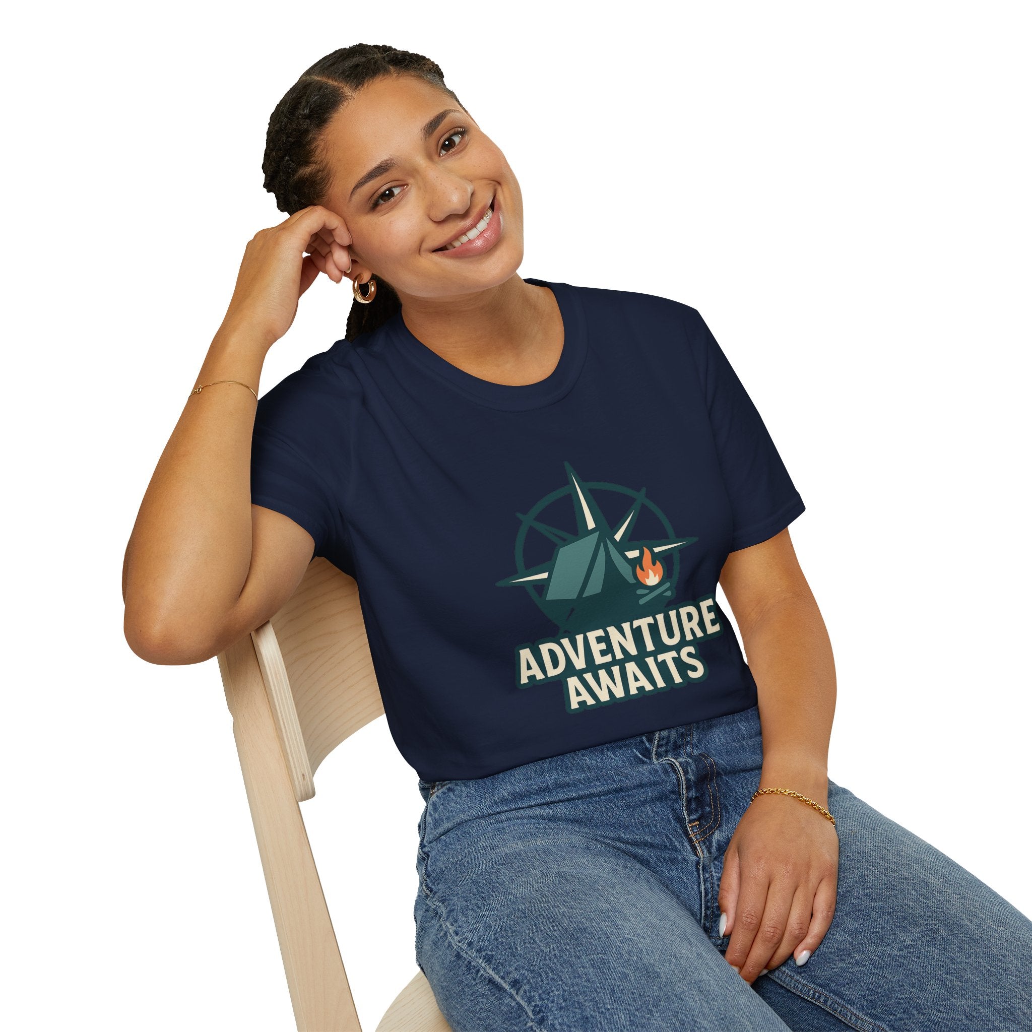 Adventure Awaits Unisex Softstyle T-Shirt, Camping Shirt, Hiking Tee, Outdoor Enthusiast Gift, Adventure Lover Apparel, Travel T-Shirt