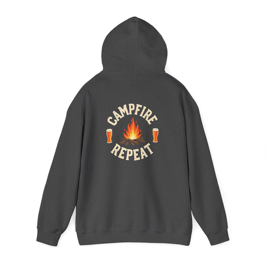 Campfire Repeat Hoodie, Cozy Outdoor Sweatshirt, Unisex Pullover for Camping, Fire Pit Apparel, Gift for Adventurers