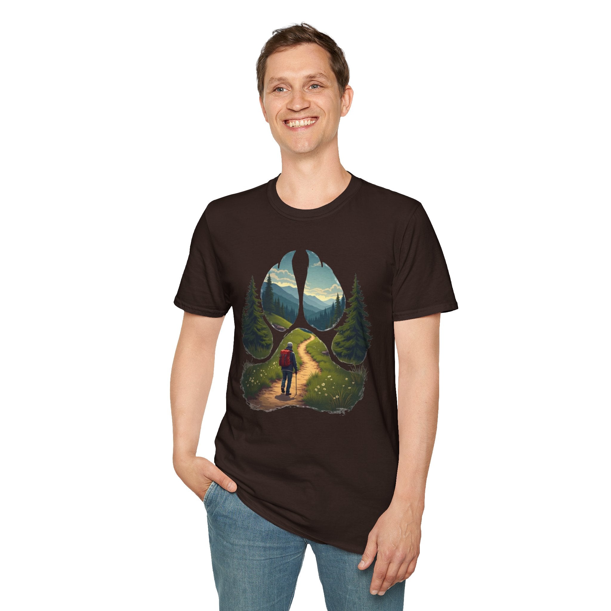 Nature-Inspired Adventure T-Shirt, Hiking Gift, Eco-Friendly Tee, Outdoor Lover Shirt, Nature Lover Apparel, Animal Paw Print Shirt