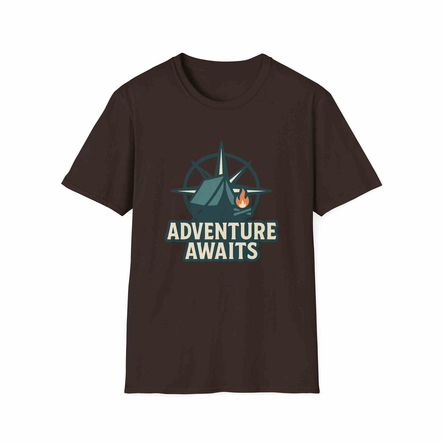 Adventure Awaits Unisex Softstyle T-Shirt, Camping Shirt, Hiking Tee, Outdoor Enthusiast Gift, Adventure Lover Apparel, Travel T-Shirt