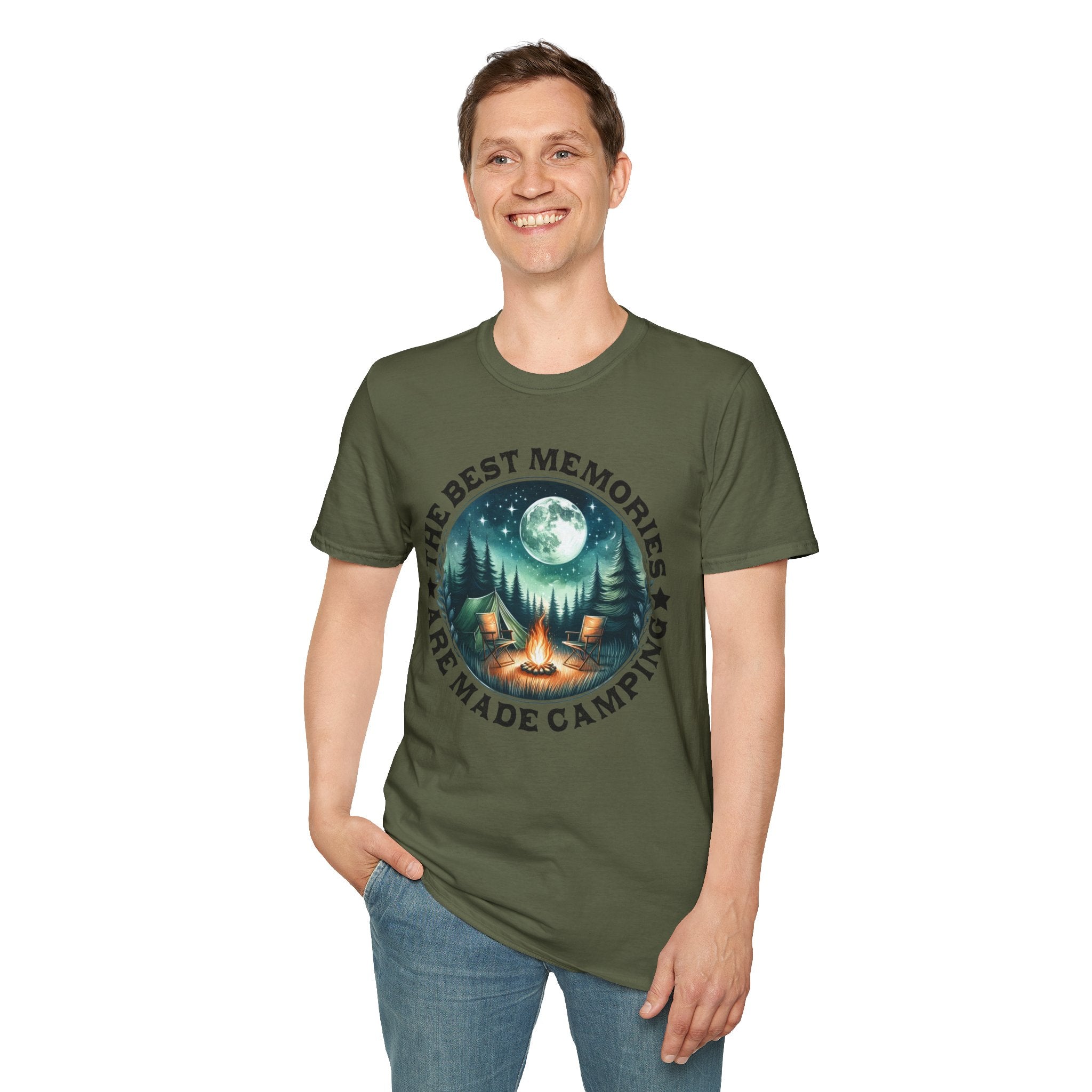 Camping Memories Unisex Softstyle T-Shirt, Outdoor Tee, Nature Lover Gift, Campfire Shirt, Adventure Apparel, Summer Camping Top