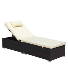 3-Piece Outdoor Patio Furniture Set Chaise Lounge, Patio Reclining Rattan Lounge Chair Chaise Couch Cushioned With Glass Coffee Table, Adjustable Back And Feet, Lounger Chair For Pool Garden, Beige - Wild Gear Fusion