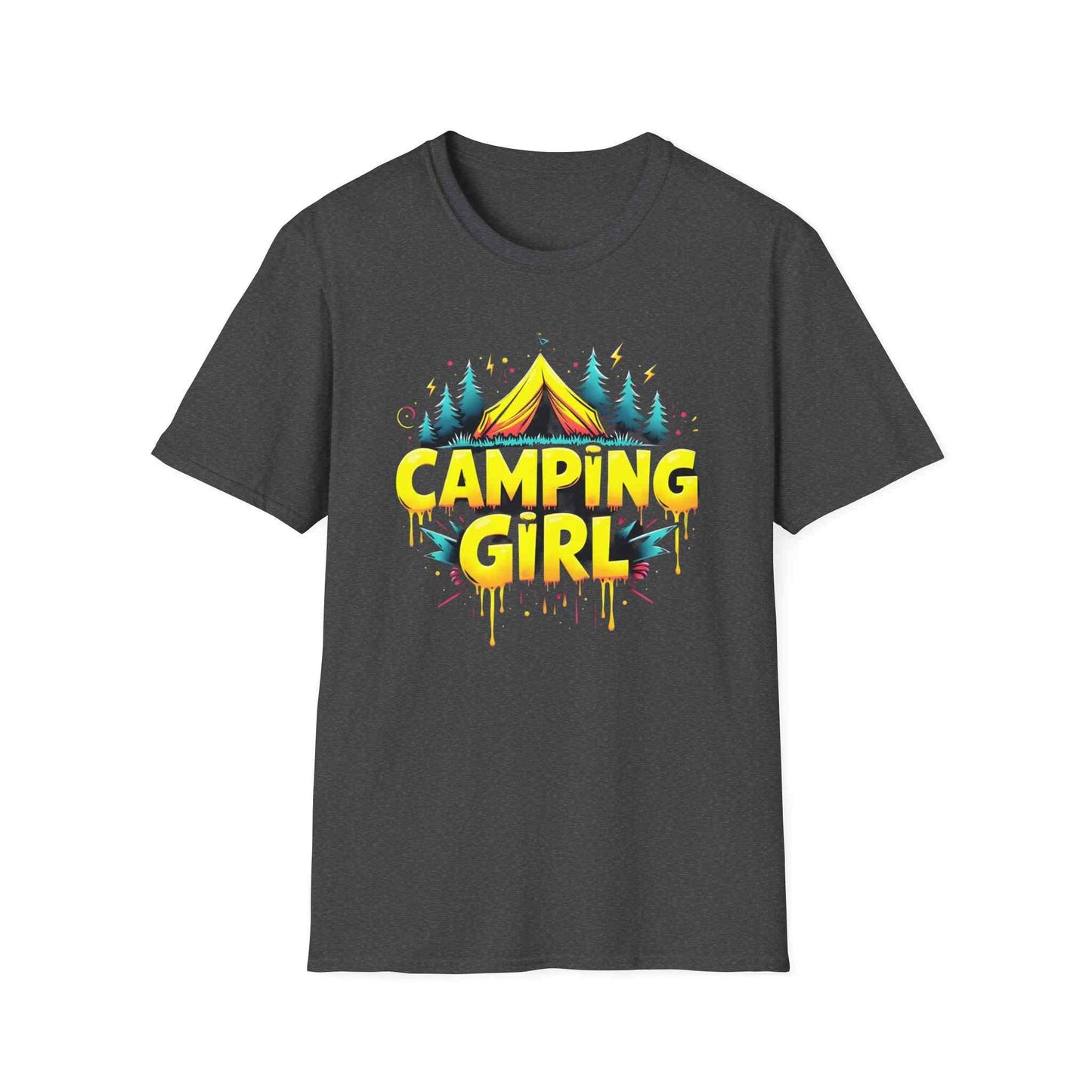 Camping Girl Unisex Softstyle T-Shirt, Outdoor Adventure Tee, Gift for Campers, Hiking Apparel, Summer Vacation Shirt