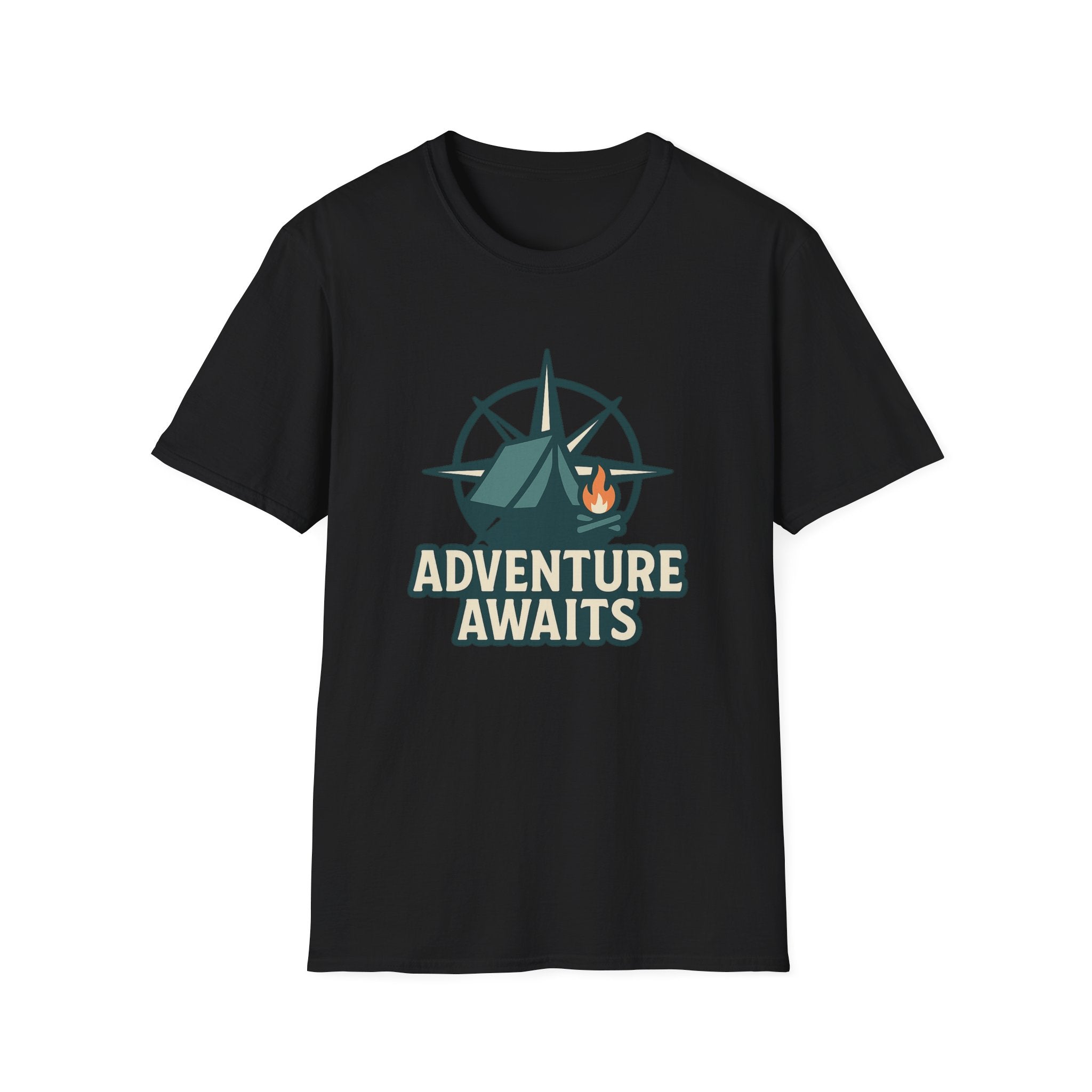 Adventure Awaits Unisex Softstyle T-Shirt, Camping Shirt, Hiking Tee, Outdoor Enthusiast Gift, Adventure Lover Apparel, Travel T-Shirt
