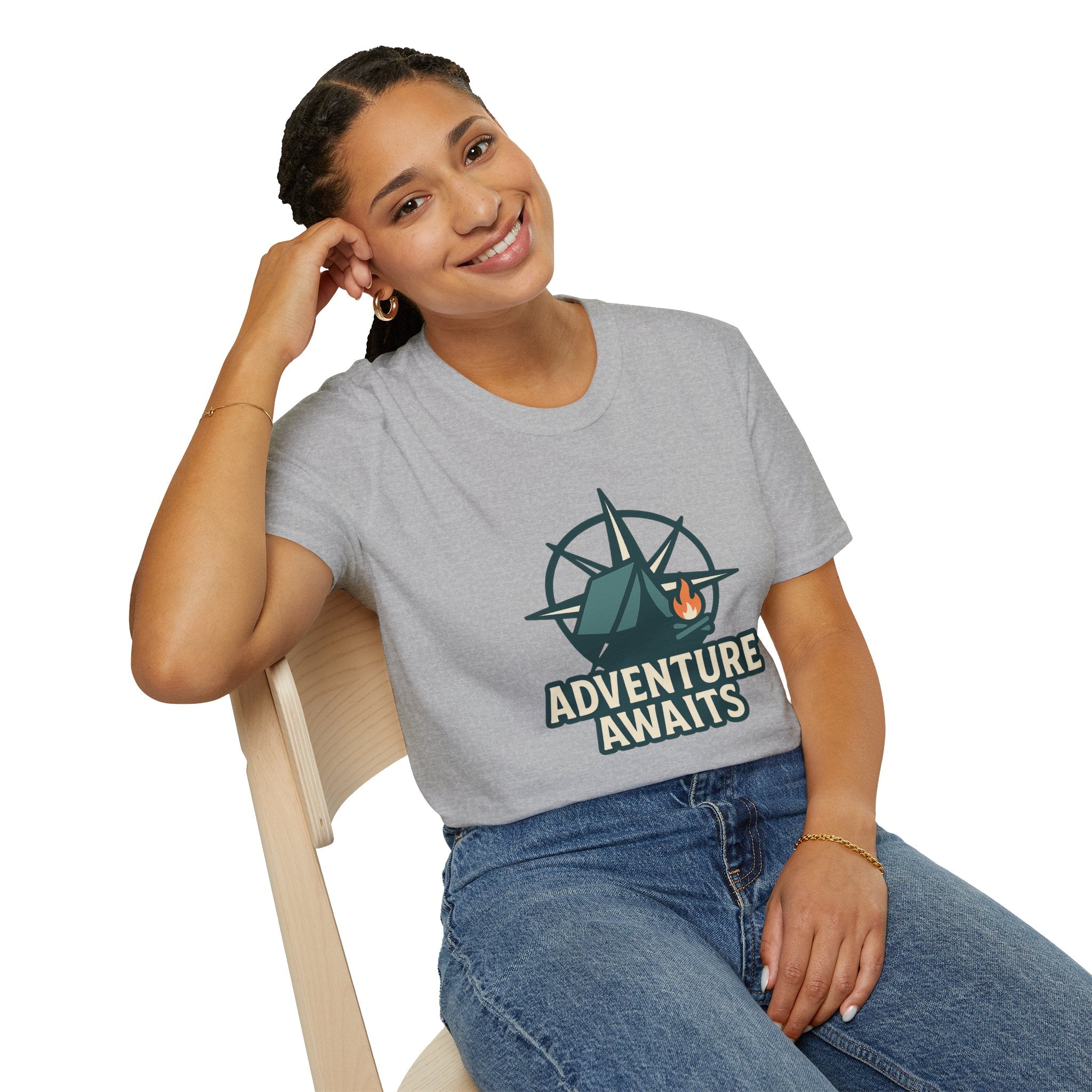 Adventure Awaits Unisex Softstyle T-Shirt, Camping Shirt, Hiking Tee, Outdoor Enthusiast Gift, Adventure Lover Apparel, Travel T-Shirt
