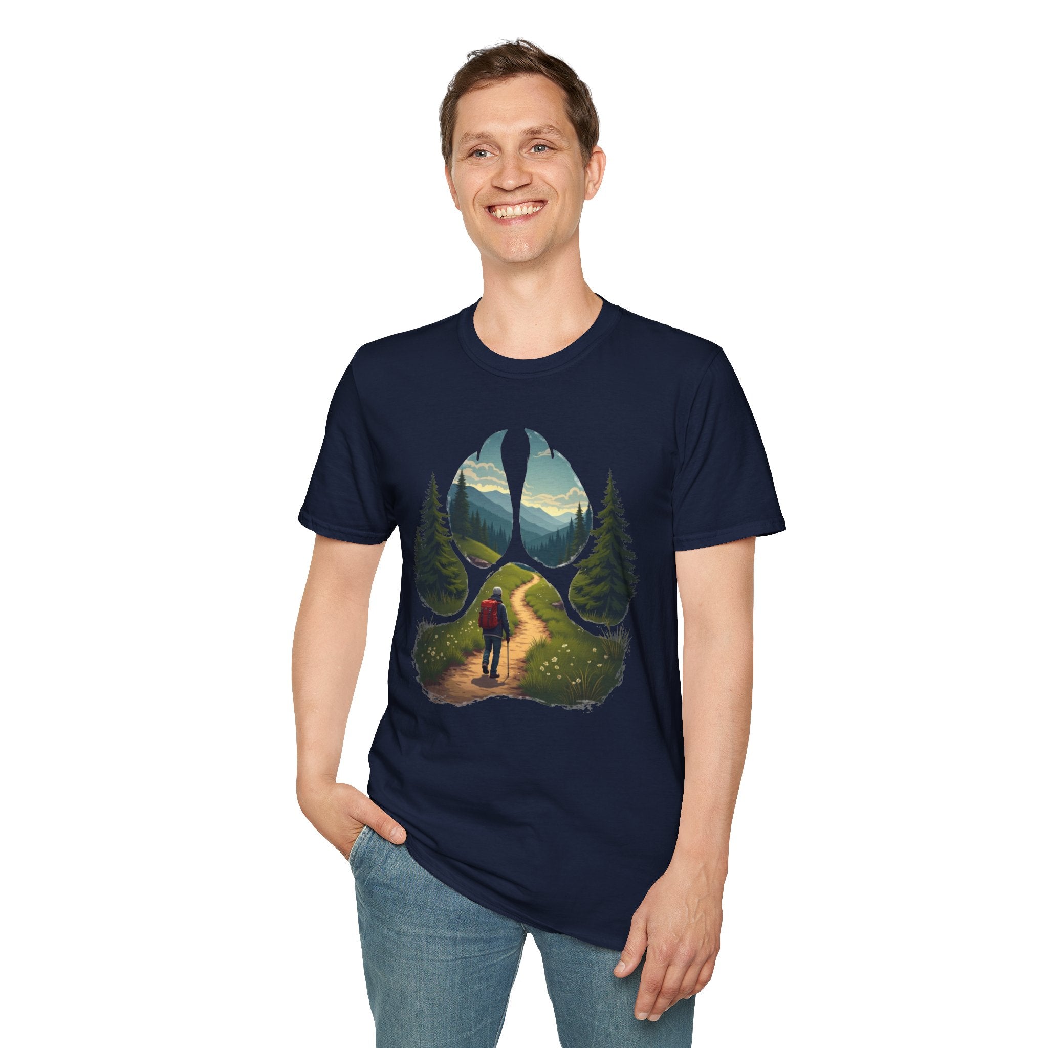 Nature-Inspired Adventure T-Shirt, Hiking Gift, Eco-Friendly Tee, Outdoor Lover Shirt, Nature Lover Apparel, Animal Paw Print Shirt
