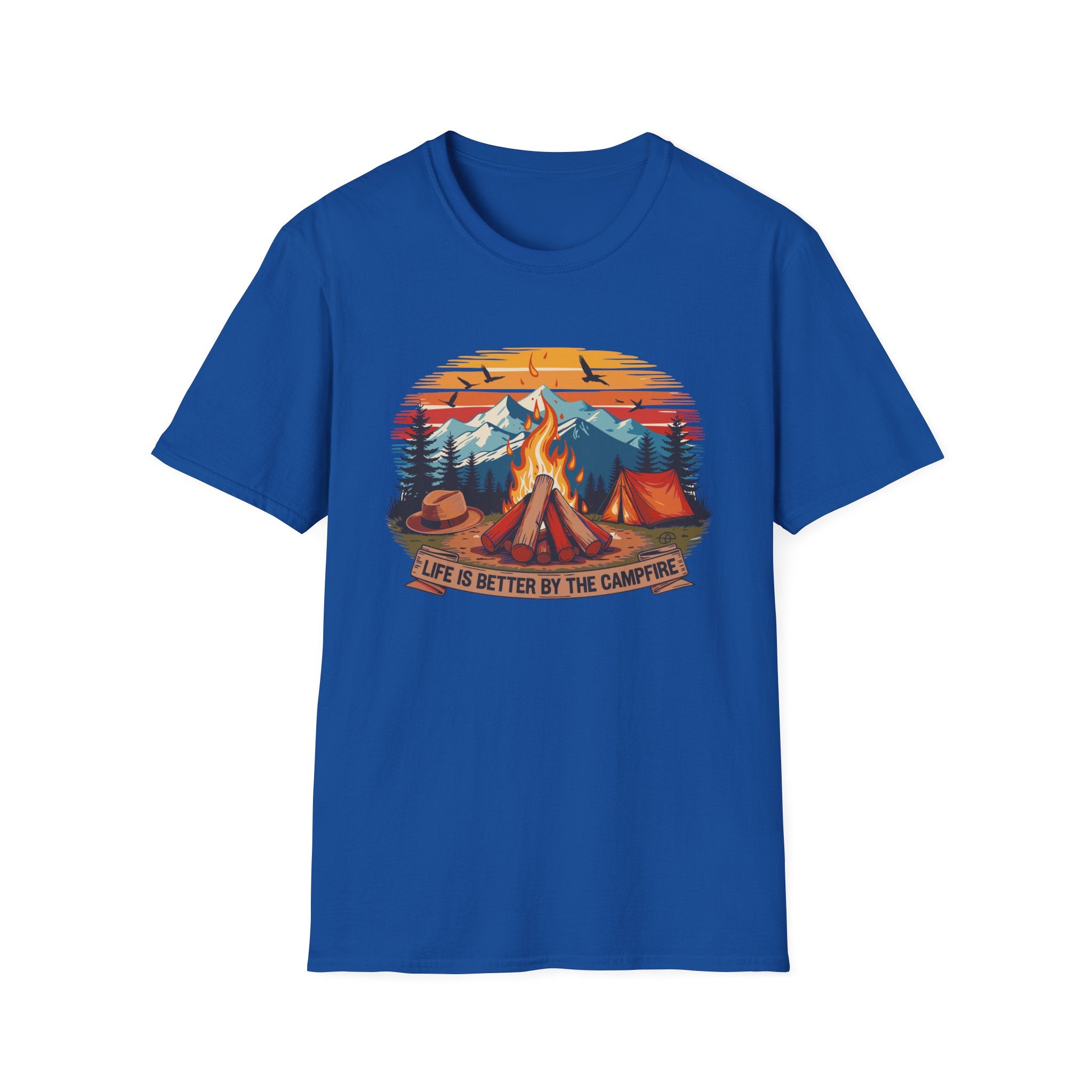 Campfire Vibes Unisex Softstyle T-Shirt, Outdoor Lovers Tee, Adventure Gift, Camping Apparel, Summer Festivals, Nature Enthusiast