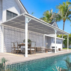 20 'x 12' terrace pavilion, large wall mounted hard top sloping pavilion canopy, used for terrace sunshade on deck and backyard - Wild Gear Fusion