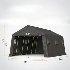 13 x 20 foot heavy duty carport, portable garage with all-steel metal frame and vents, snow canopy outdoor storage shed - Wild Gear Fusion