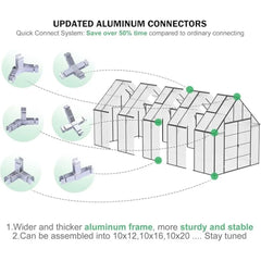 20x10x10 FT Greenhouse, Aluminum Heavy Duty Polycarbonate Greenhouses Kit W/4 Vent Window, Swing Door, Greenhouse - Wild Gear Fusion