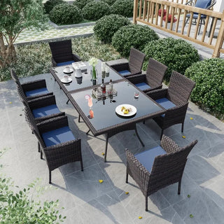 10-Piece Indoor/Outdoor Dining Table Set, with w/Tempered Glass Tabletop with...