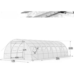 26'x12'x6.6' Large Walk-in Greenhouse, Heavy Duty Green House Outside with Galvanized Steel Frame, High Tunnel PE Cover - Wild Gear Fusion