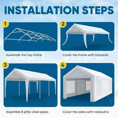 10x20 ft Heavy Duty Carport Canopy Galvanized Car Tent Outdoor Garage Boat ShelterBoat Shelter with Reinforced Structure - Wild Gear Fusion