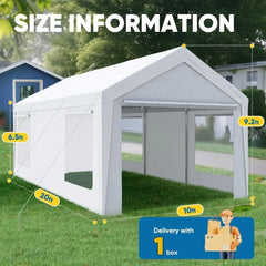 10x20 ft Heavy Duty Carport Canopy Galvanized Car Tent Outdoor Garage Boat ShelterBoat Shelter with Reinforced Structure - Wild Gear Fusion