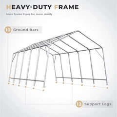 13 x 20 foot heavy duty carport, portable garage with all-steel metal frame and vents, snow canopy outdoor storage shed - Wild Gear Fusion