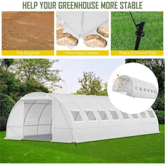 26'x12'x6.6' Large Walk-in Greenhouse, Heavy Duty Green House Outside with Galvanized Steel Frame, High Tunnel PE Cover - Wild Gear Fusion