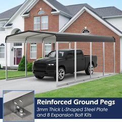 12x20 FT Carport, Heavy Duty Carport Canopy with Galvanized Steel Frame and Roof, Outdoor Storage Shed, Car Tent Garage Shelter - Wild Gear Fusion