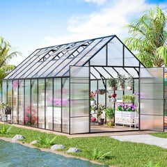 20x10x10 FT Greenhouse, Aluminum Heavy Duty Polycarbonate Greenhouses Kit W/4 Vent Window, Swing Door, Greenhouse - Wild Gear Fusion