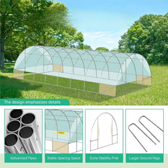 26'x12'x6.6' Large Walk-in Greenhouse, Heavy Duty Green House Outside with Galvanized Steel Frame, High Tunnel PE Cover - Wild Gear Fusion