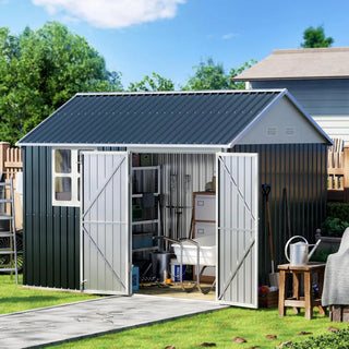 10X8FT Outdoor Steel Storage Shed with Lockable Doors, One Window,Ideal...