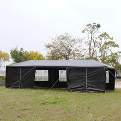 10x30 FT Outdoor Party Canopy Tent with 8 Removable Sidewalls, Waterproof Canopy Patio Wedding Gazebo, Black Party Canopy - Wild Gear Fusion