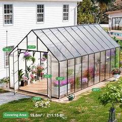 20x10x10 FT Greenhouse, Aluminum Heavy Duty Polycarbonate Greenhouses Kit W/4 Vent Window, Swing Door, Greenhouse - Wild Gear Fusion